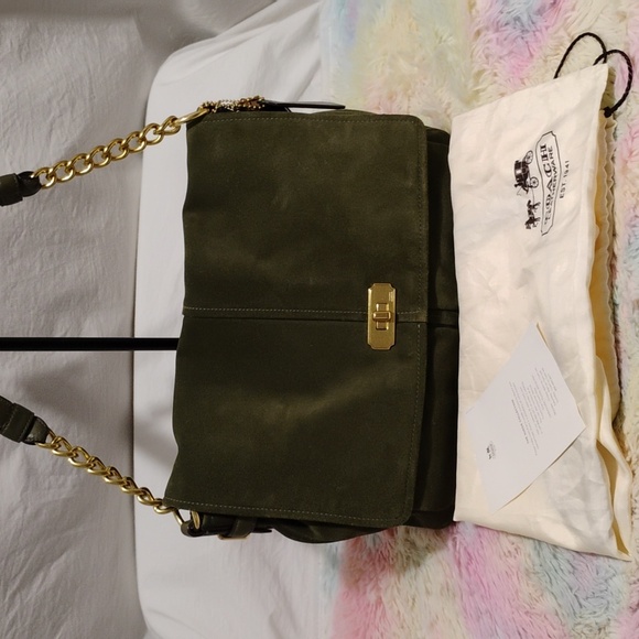 Coach Handbags - RARE! Auth Coach The Olive Green Suede Collection Shoulder Bag Hangtags Dust Bag